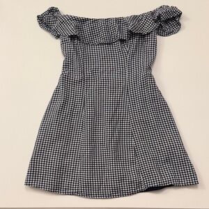 Hollister Navy Blue Gingham off shoulder dress